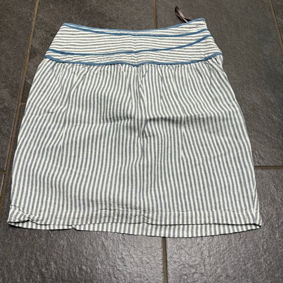 Anthropologie Hype Blue White Stripe Mini Skirt Linen Blend Nautical SZ 6 Spring - Picture 2 of 10